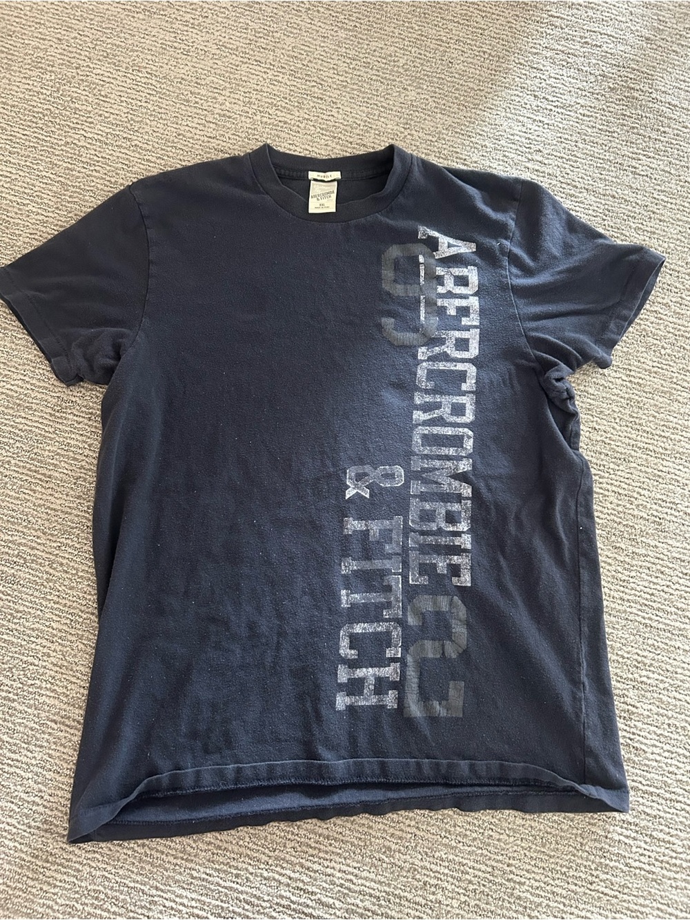 Abercrombie & Fitch Navy Vertical Logo Short Sleeve Tee
